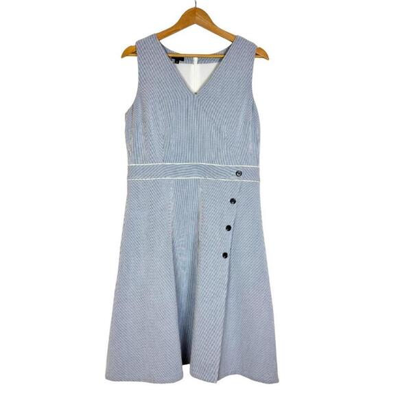 Talbots Dresses & Skirts - Talbots 10 Blue and White Striped Seersucker Knee Length Fit and Flare Dress